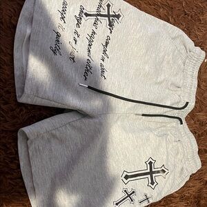 Gray Men's Shorts with Cross Design